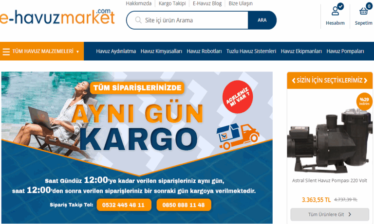 Türkiye’nin Havuz Ekipmanları Online Parkende Satış Mağazası : e-Havuz Market